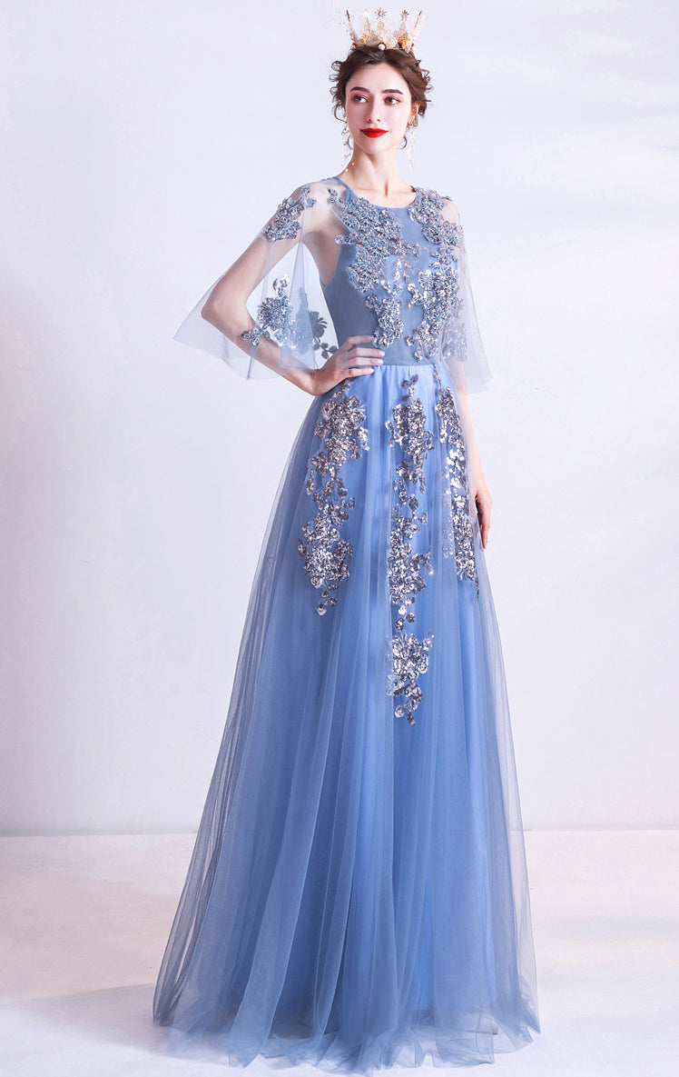 Beautiful A-line Blue Evening Dress ...